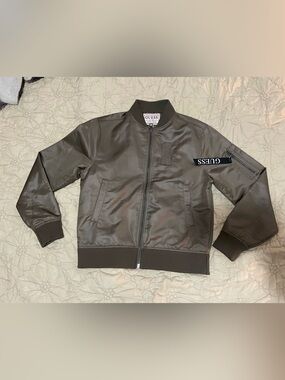 GUESS Men's Dark Olive Satin Bomber Jacket